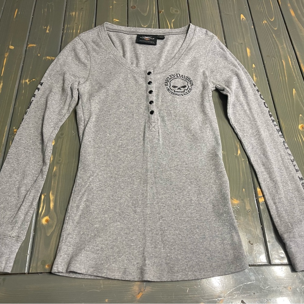 Harley-Davidson Gray Fitted Long Sleeve Polo Shirt